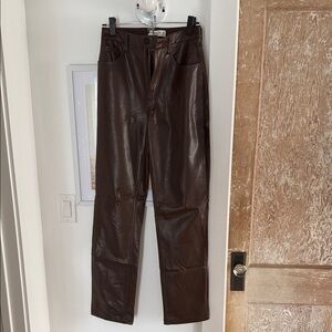 Abercrombie & Fitch Brown Faux Leather Straight Pants